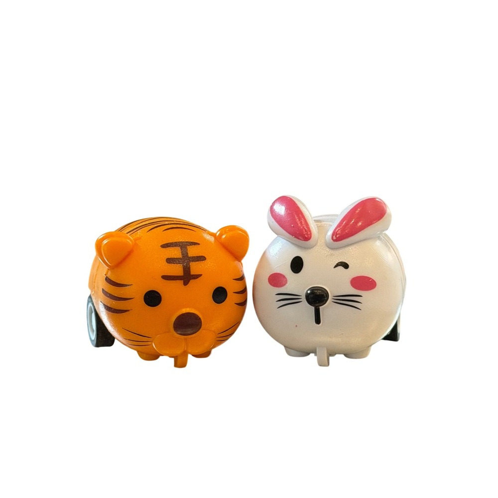 Animal Pull Back Racer Toy Set Tiger and Bunny Rabbit Figures Cute Kawaii